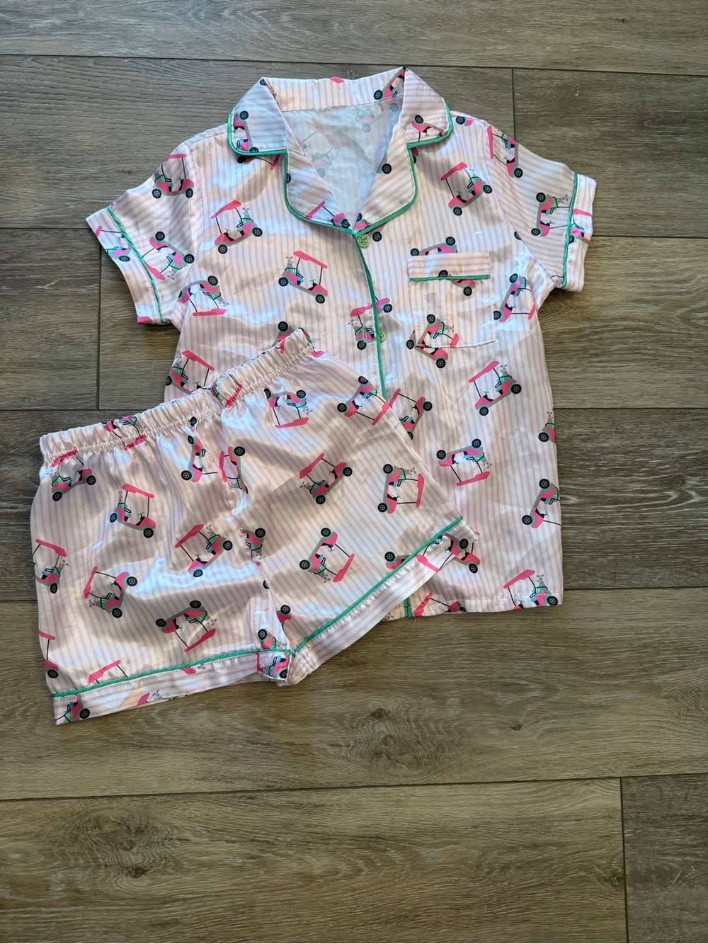 Girls Pink Golf Cart Print Short Pajama Set